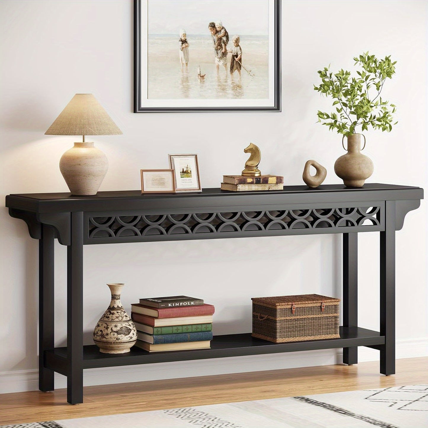 70.8" Extra Long Narrow Console Table - Heavy-Duty Farmhouse Entryway Table with Storage Shelf, Solid Wood Construction (Hardwood/Tabletop), Sturdy Legs - Space-Saving Sofa Table for Living Room, Hallway, Entryway - Easy Asse