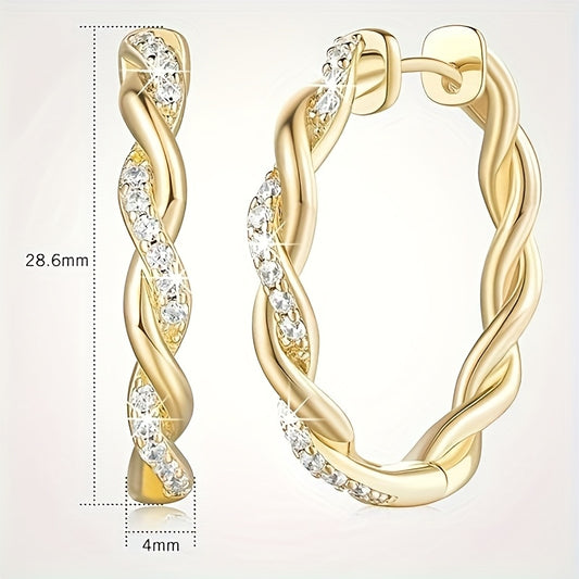 925 Silver Moissanite Golden Twisted Hoop Earrings, Women'S Moissanite Earrings, Elegant Women'S Jewelry, Designer High-Quality Product, Sexy and Charming, Sparkling Wedding/Banquet, Anniversary Gift for Women, Local Warehous