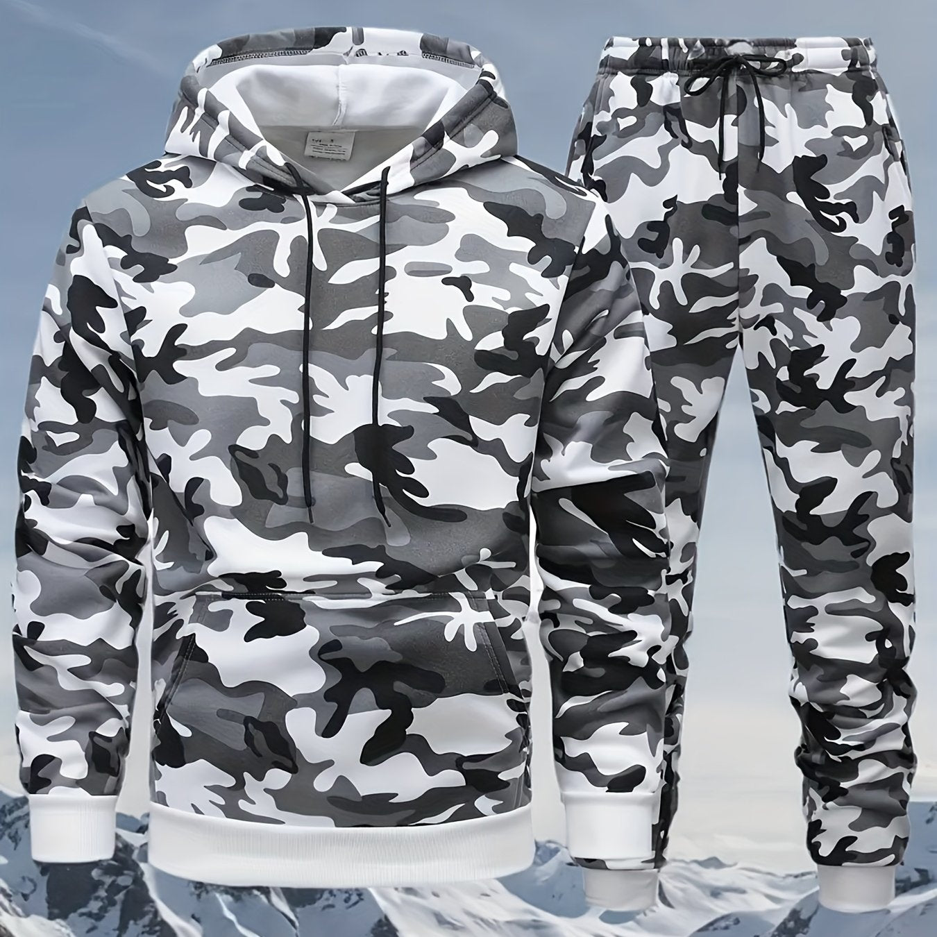 A Set of Two Men'S Casual Hooded Sweatshirts with a Camouflage Design And Kangaroo Pockets, Along with Matching Sports Trousers, Ideal for Streetwear, Outdoor Activities, Hiking, Fitness, Training, Vacations, Parties, Gifts,