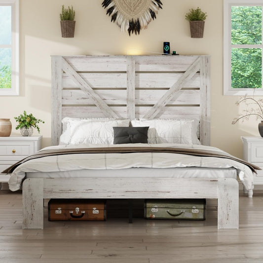 King Sized Bedroom Furniture With Imitation Wooden Headboard And Heavy Metal Bed Frame | Noise Free, No Box Spring Needed, Easy Assembly Tool, Large Under Bed Storage, White, Free Home Delivery Mattress Not Included