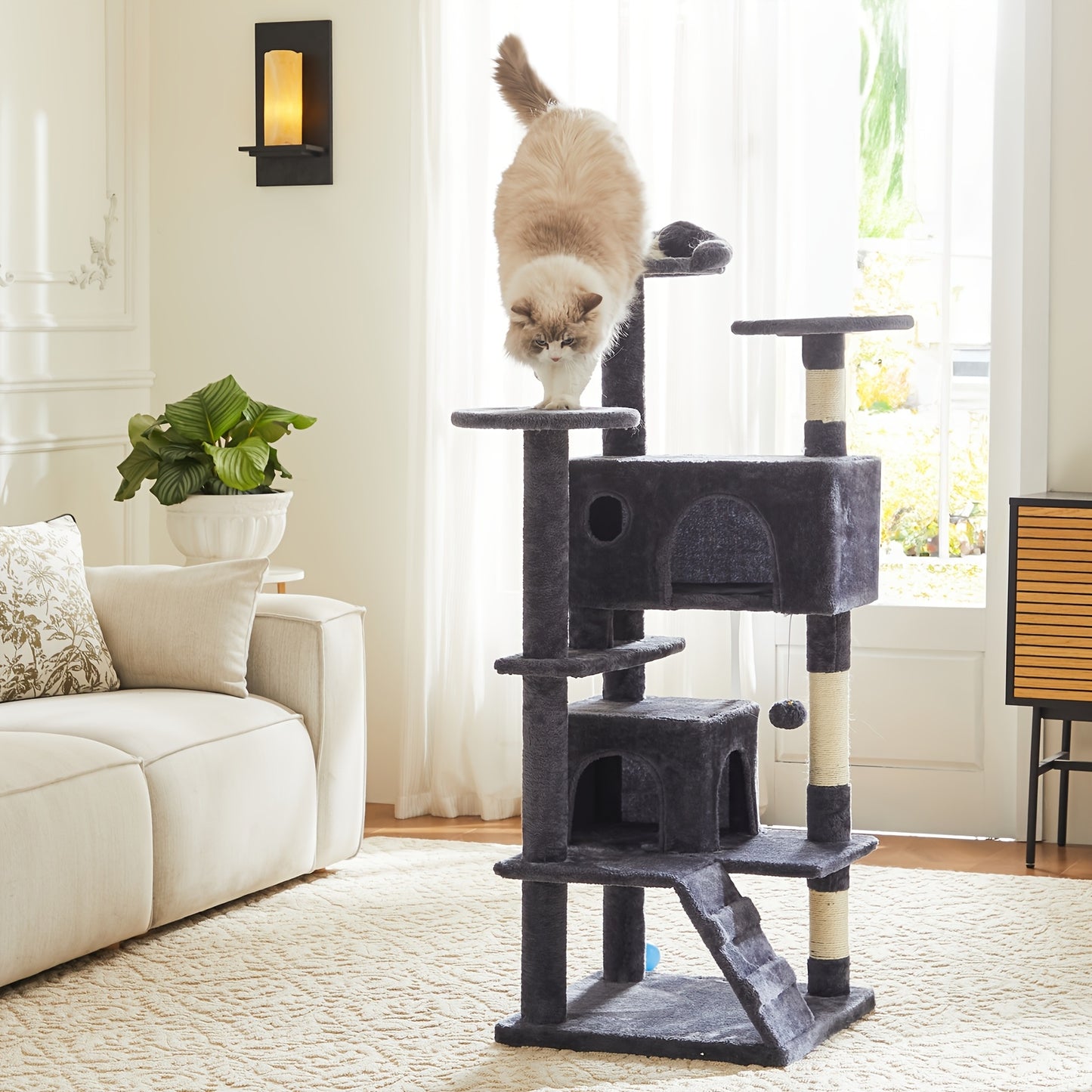 44/54 Inch Indoor Cat Tree, Cat Tower - Multi-Level Cat Condo Cat Furniture with Scratching Post, Hammock, Cave, Anti-Tilt Stable House Condo Pet Playhouse, Easy to Assemble, Perfect Gift for Indoor Kittens And Cats, Pet Home