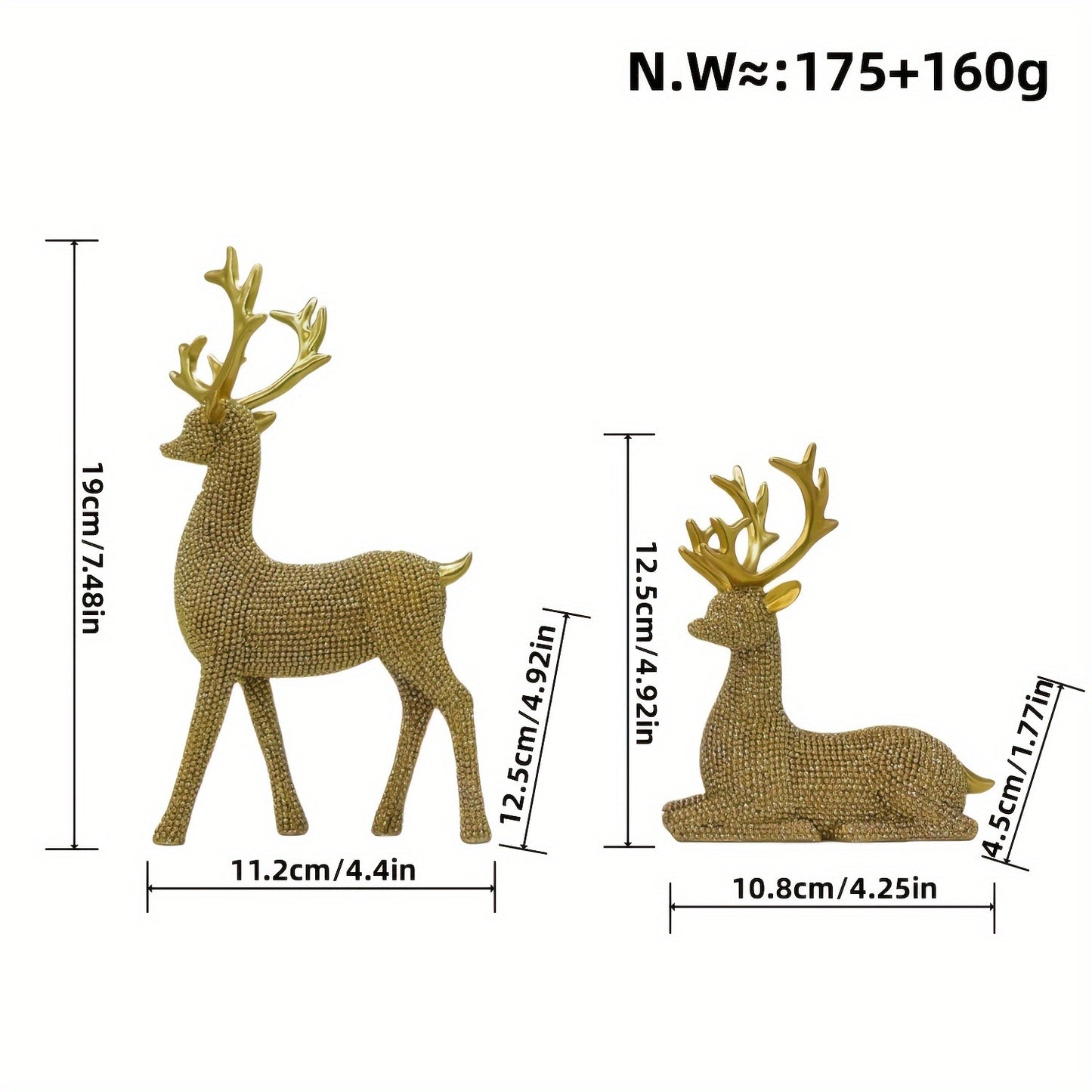 [2D Flat] Two Shiny Golden Bead Christmas Reindeer Decorations, Resin Festive Table Ornaments Suitable for Christmas, Valentine'S Day, New Year, Perfectly Suitable for Display Stands, Fireplace Tables And Gift Boxes. Christma