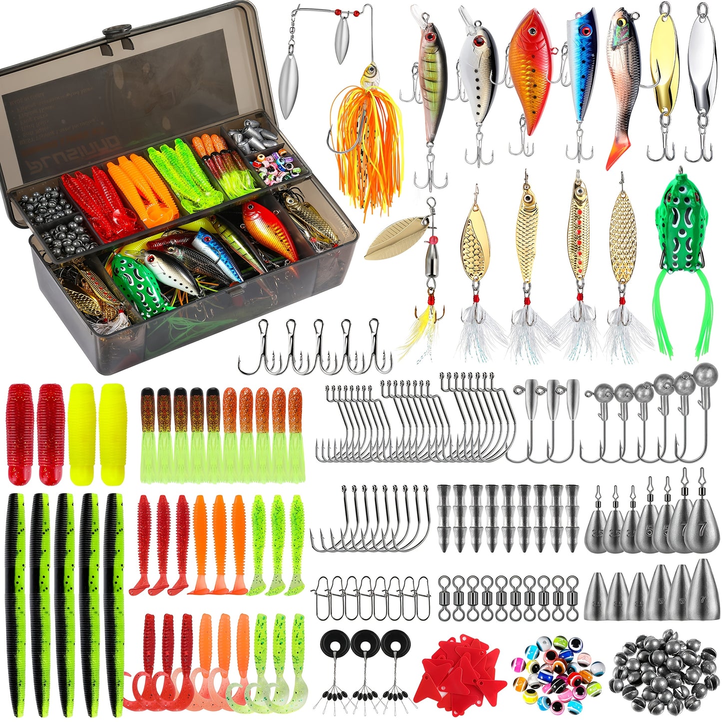 292pcs Heavy-Duty Fishing Lures Tackle Box with Hooks & Spinnerbaits Suitable for Saltwater/Freshwater Fishing Gear, Bass Trout Tackle Kit, Topwater Lures for Men Gifts, Hooks, Spinnerbaits for Fishing Accessories (No Revisio
