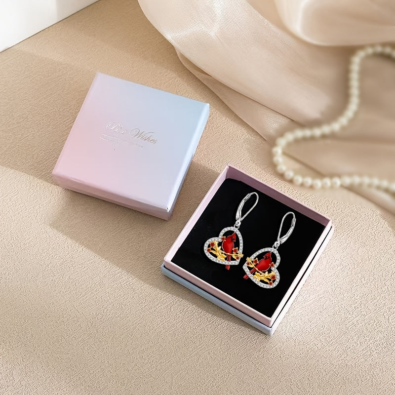 Red Bird Cardinal Earrings for Women, 925 Sterling Silver Cardinal Appears When an Angel Approaches Drop Earrings, Heart Shaped Cardinal Jewelry Memorial Gift, Best Choice for Christmas Gift