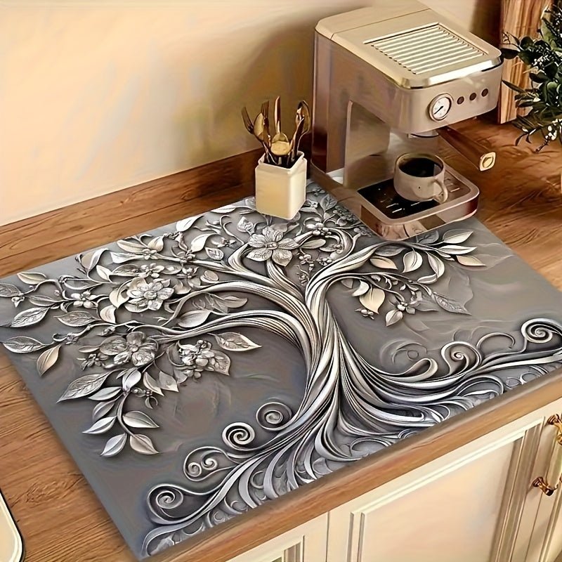 Silvery Plant Stove Cover Protector - Heat-Resistant Kitchen Counter Mat, 28.46x20.59 Inches, Non-Slip Washer/Dryer Pad, Floral Design, Scratch-Resistant & Easy-to-Clean Home Decor, Flat Product, Image for Reference Only