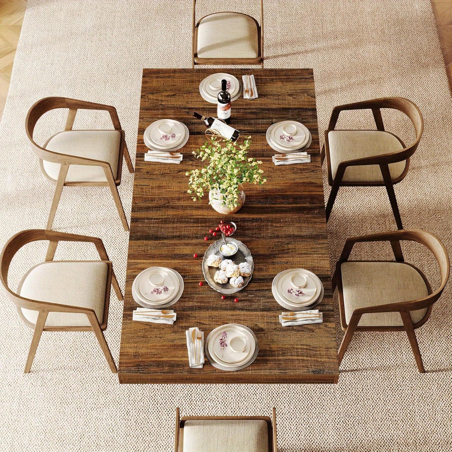 63" Farmhouse Dining Table Extension - Modern Rectangular Kitchen Table for 4-6 people with Brown Wood-like top & Sturdy Pedestal Base, Heavy-Duty MDF Construction, Easy Assembly - Perfect for Dining Room, Kitchen, or Enterta