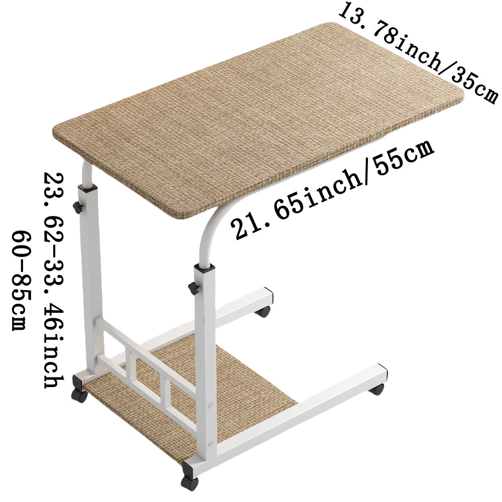 Height Adjustable Rolling Table with Storage Shelves - Heavy-Duty Wood/Metal Construction, Modern Mobile Desk with Casters, Space-Saving Design for Home Office, Bedside, Laptop Workstation & Small Spaces - Easy Assembly, Engi