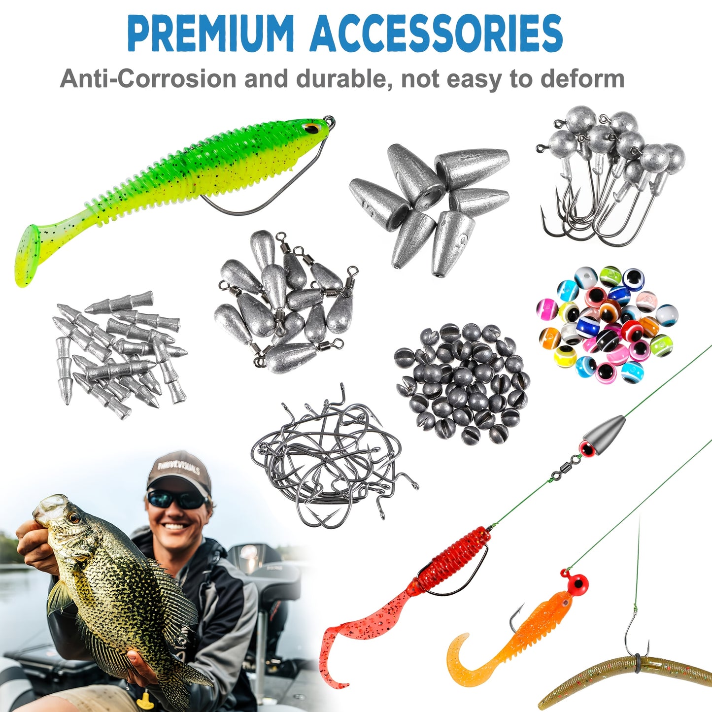 292pcs Heavy-Duty Fishing Lures Tackle Box with Hooks & Spinnerbaits Suitable for Saltwater/Freshwater Fishing Gear, Bass Trout Tackle Kit, Topwater Lures for Men Gifts, Hooks, Spinnerbaits for Fishing Accessories (No Revisio