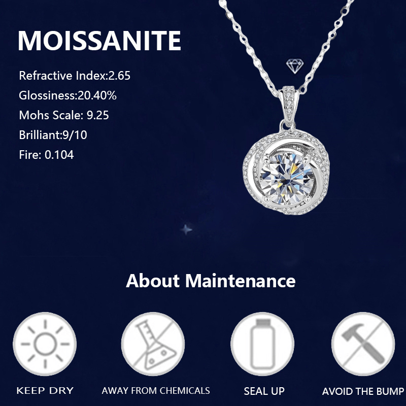 S925 Silvery 2 Carat Moissanite Fashionable And Elegant Versatile High-Quality Women'S Pendant Necklace, Suitable for Daily And Wedding Season Wear And Mother'S Day Birthday Anniversary Gift for Mother, Friend Or Girlfriend,