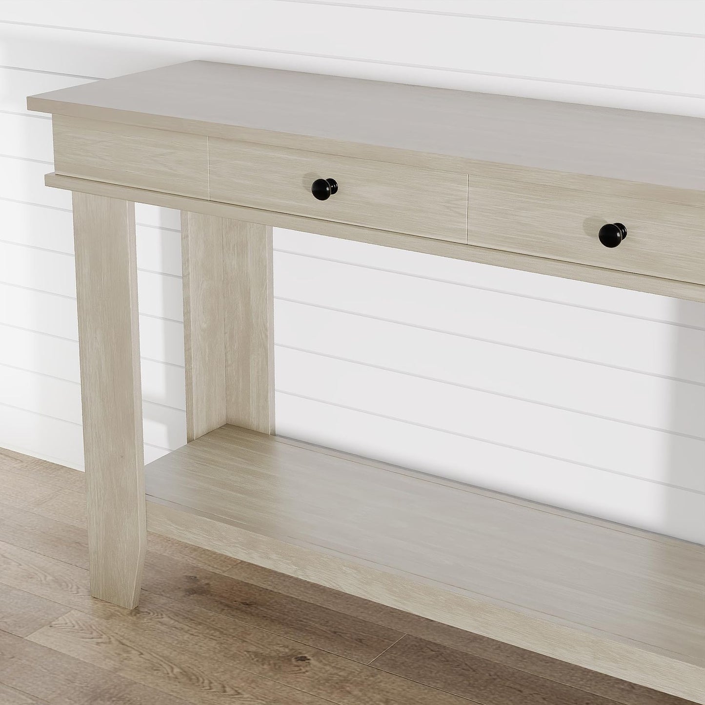 54 Inch Modern Farmhouse Entryway Console Table | 2 Drawers and 2-Tier Storage Shelf, Narrow Long Sofa Table for Hallway or Behind Couch, Reinforced L-Shape Legs, Grey, Hardwood, Classic Style by GAOMON