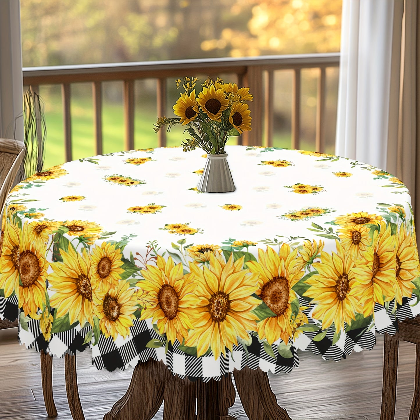 1pc Tablecloth+4pcs Anti Slip Stickers, Floral Themed Printed Tablecloth, Farmhouse Style, Blooming Sunflowers Design, Wedding Season, Anniversary, Mother's Day, Camping Picnics, Party Decor, Kitchen Accessories, Room&Outdoor