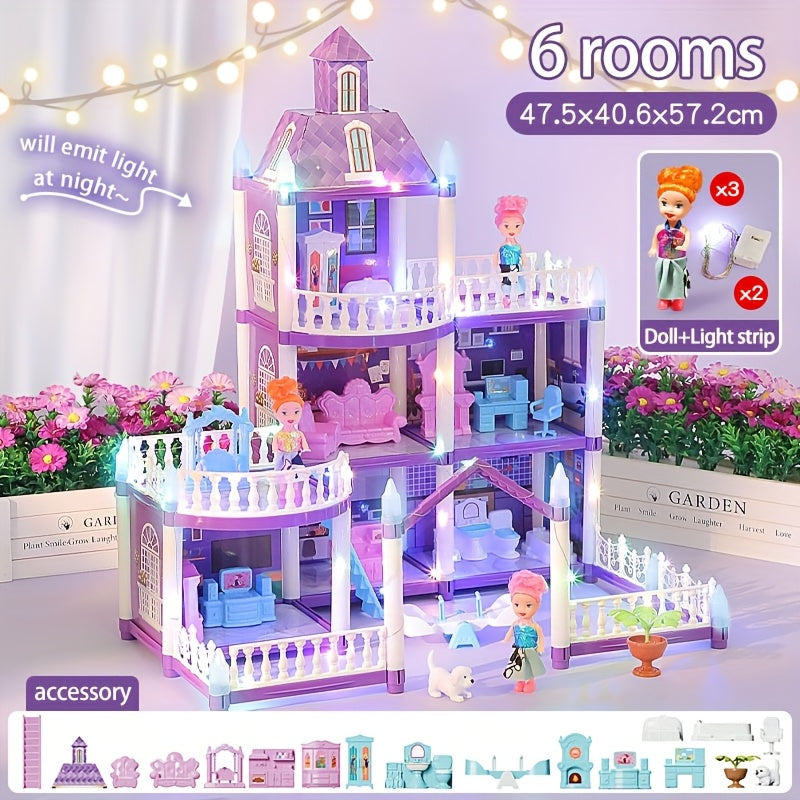 Doll House For Girls, 11 Rooms Dollhouse With Dolls Figure, Puppies, Furnitures, Accessories, LED Light, Playhouse Gift For For 3 4 5 6 7 8 9 10 Year Old Girls Toys