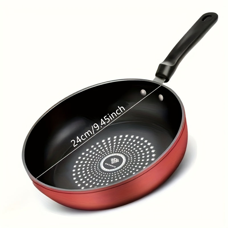 9.45-inch Heavy-Duty Cast Iron Skillet Fry Pan with Lid - Non-Stick Surface, Compatible with All Stovetops (Gas/Electric/Induction), Even Heat Distribution, Red Interior for Steak, Eggs, Pancakes - Scratch-Resistant, Ideal fo