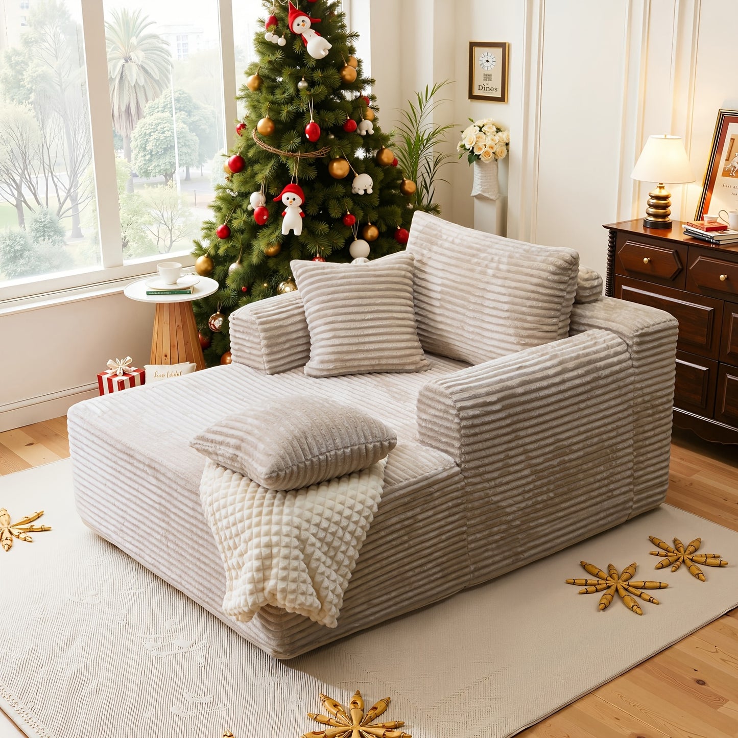 Indoor Oversized Corduroy Upholstered Boneless Sofa Bed Chaise Lounge - Deep Seat Sleeper Couch & Reading Chairs, Cloud Sofas for Living Room, No Assembly Required