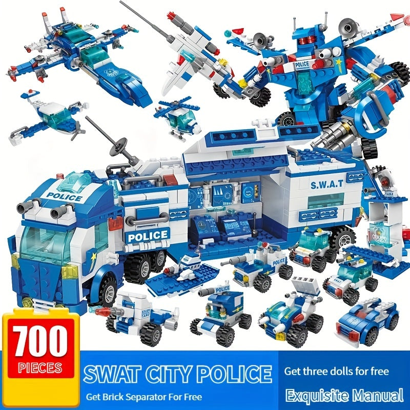 [24H Ship] 700pcs Department Car Building Blocks, City Patrol Police Toy, Vehicle Truck Action Figures Brick Toys For Children, Role-Play Toys For Boys, Halloween, Thanksgiving Day, Christmas Gift, Ship In Bag
