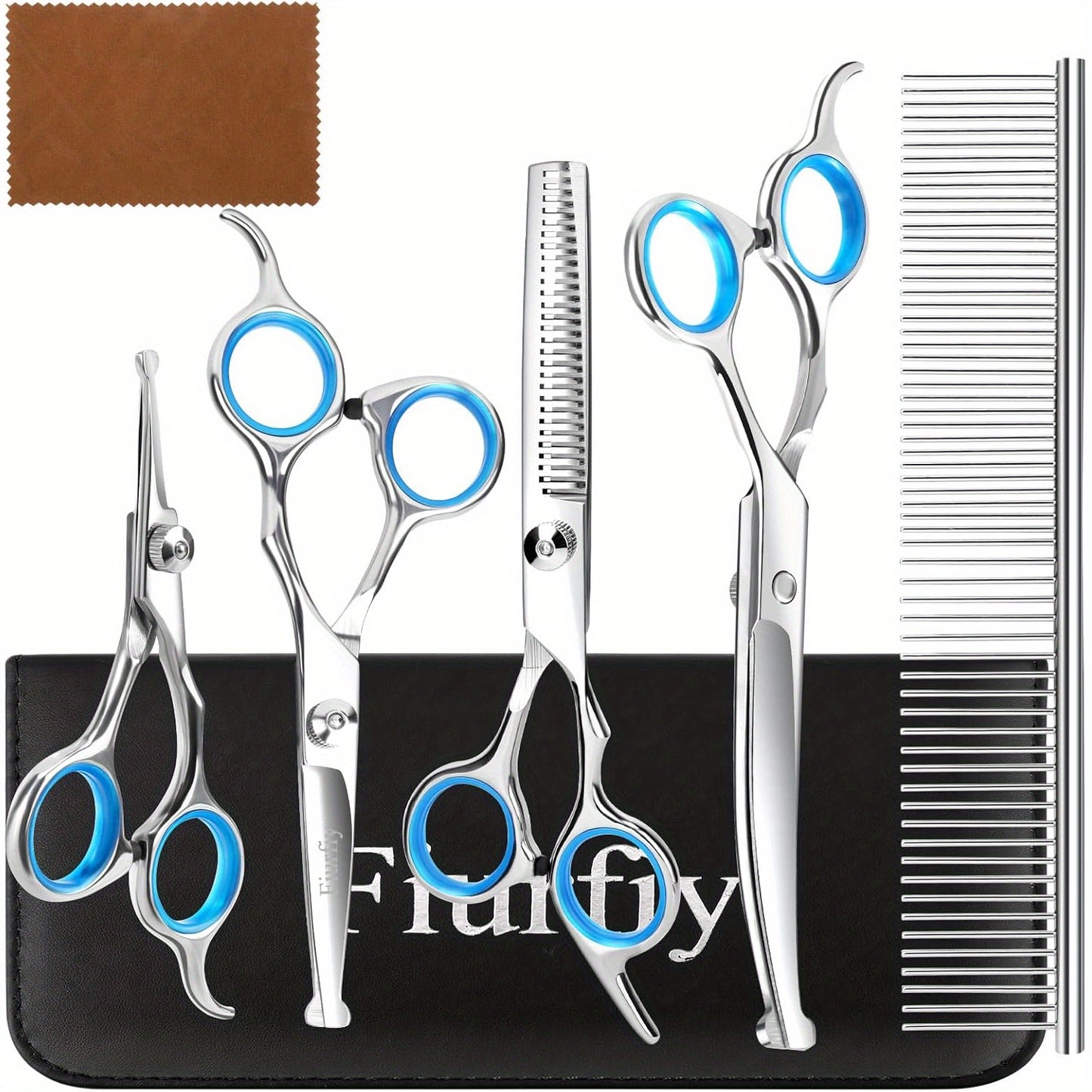 6-in-1 Dog Scissors- Professional Stainless Hair Kit with Safety Rounded Tips, Soft- Handles for Small& Large Dogs, Cats