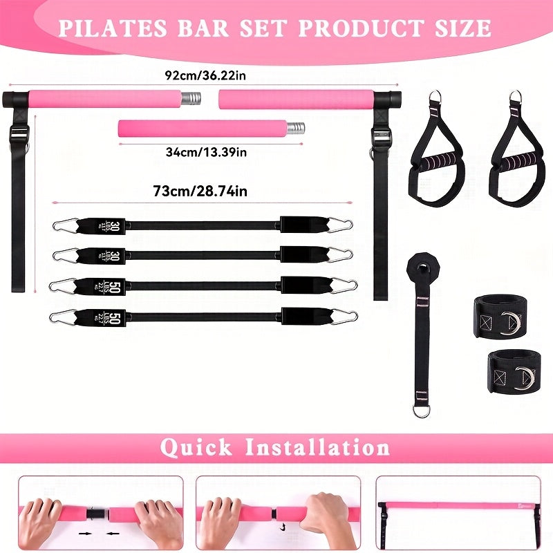 14pcs Pilates Bar Set with 6 Resistance Bands (180 lbs), Multi-Functional Fitness Stepper and Stretching Trainer, Yoga and Home Workout Equipment