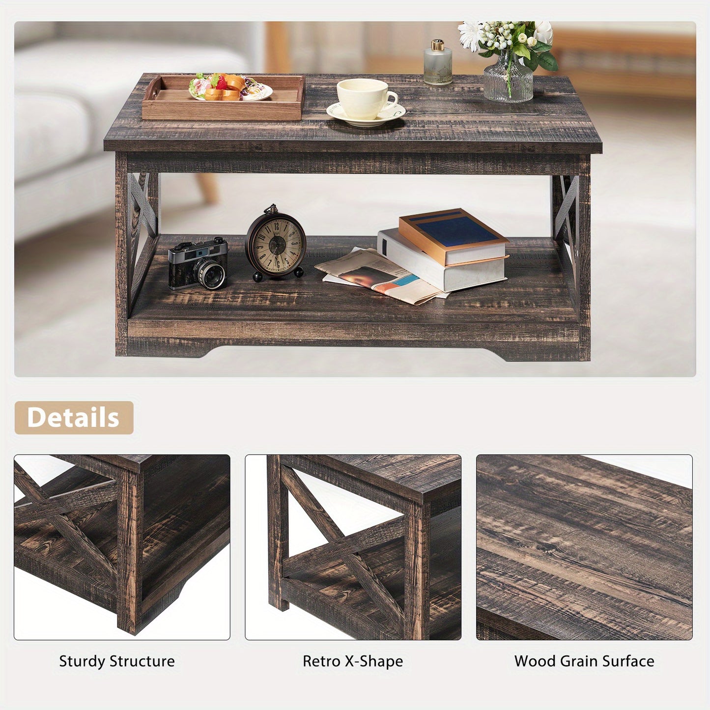 ALBOTT 3pcs Farmhouse Table Set Includes Coffee Table And Two End Tables Side Table with Charging Station And USB Ports for Living Space