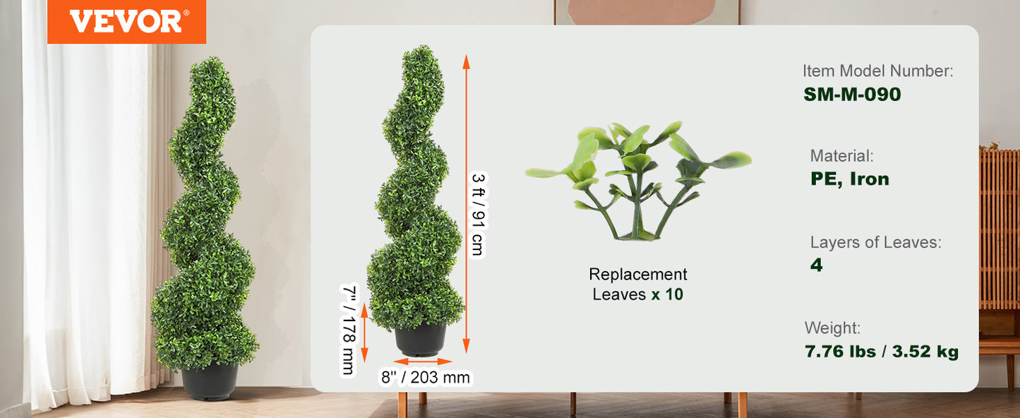 SucceBuy 1/2pcs Artificial Boxwood Tower Topiary Spiral Artificial Plant 24/36/48in high Decorative Plants Green Plastic PE Tree