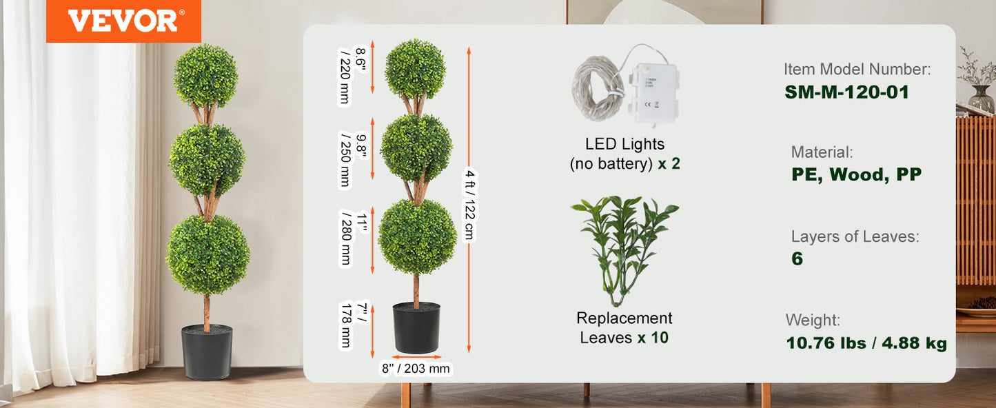SucceBuy 1/2pcs Artificial Boxwood Tower Topiary Spiral Artificial Plant 24/36/48in high Decorative Plants Green Plastic PE Tree