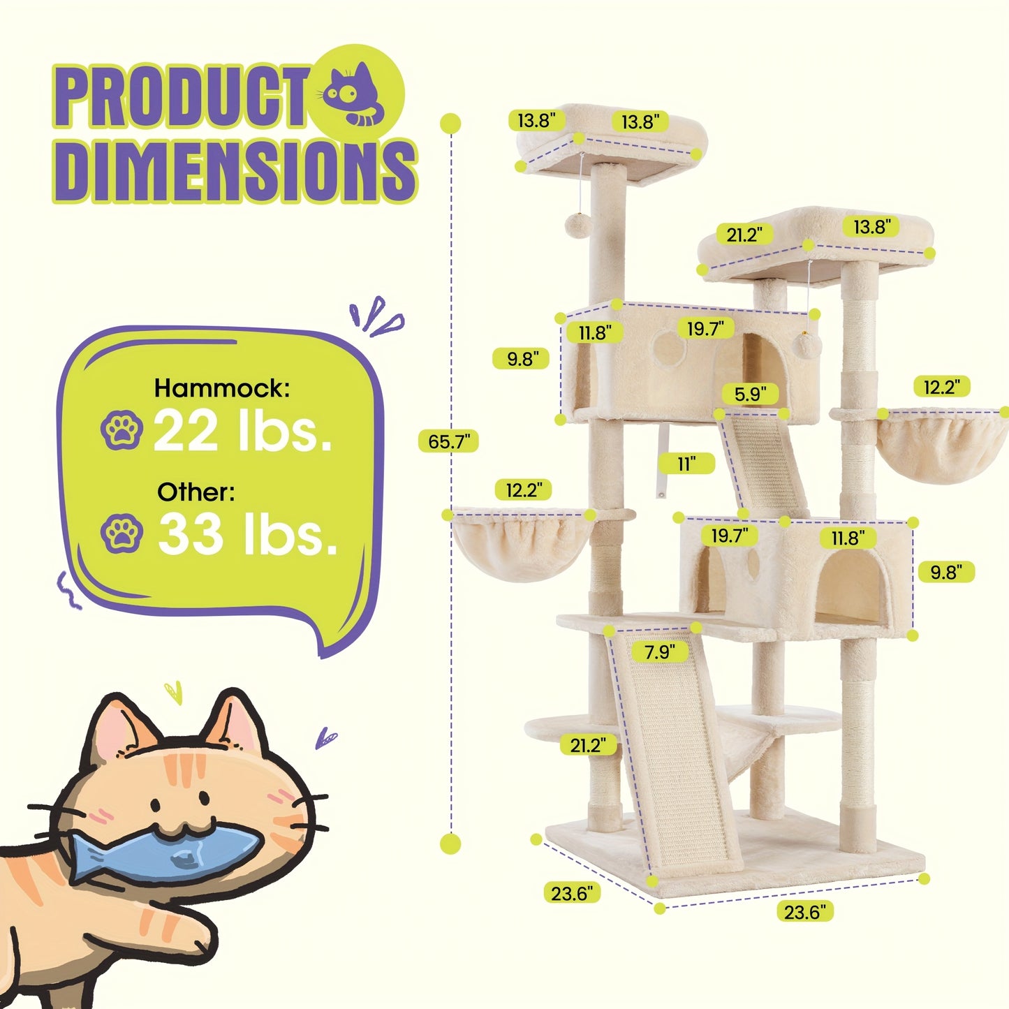 WEEWAY Multi-Level Cat Tree Tower for Indoor Cats - Modern Space-Saving design with Scratching Posts, Plush Perches, Hanging Platforms, Entryways - Sturdy Construction for Climbing, Scratching, Resting - Ideal Gift for Kittie