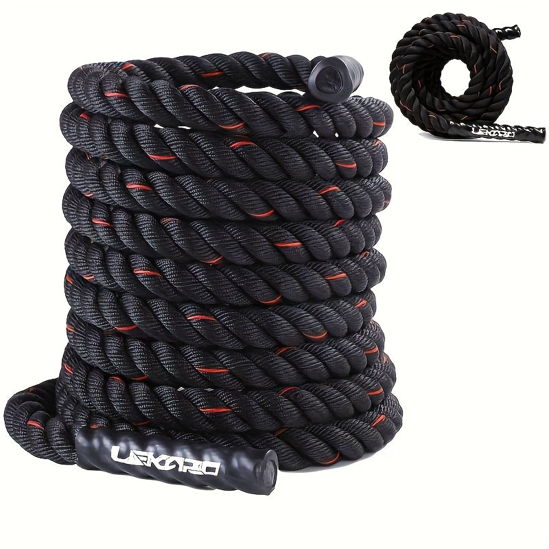 354.33inch Heavy-Duty Battle Rope with Weighted Ends (Negligible) - Adjustable 275.59-393.7inch MMA Training Rope for Core Strength, HIIT, Boxing & Gym - Ideal Gift for Fitness Enthusiasts, & (Black)