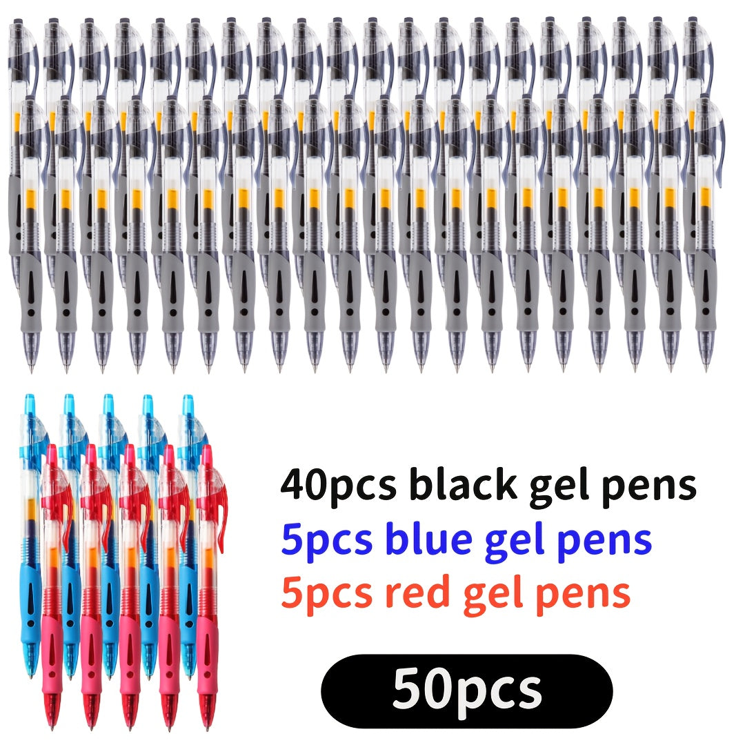 50pcs Retractable Gel Pens, 0.7mm Black, Blue And Red Gel Pens, Retractable Gel Ink Round Ballpoint Pens, 40 Black + 5 Blue + 5 Red Gel Pens, Office, School And Home Writing Office Holiday Gifts