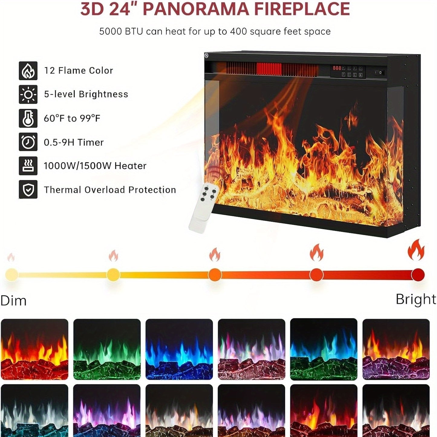 Fireplace TV Stand With 3-Sided Glass: 59'' Media Console For TVs Up To 65'' - Adjustable LED Flame, Glass Door Entertainment Center For Living Room-Grey