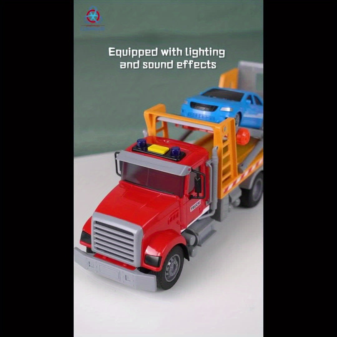 Kids Toys For 3 4 5 6 7 Years Old Boys, 13"Tow Truck Toy, Friction Powered Transport Truck Crane Toy With Lights And Sounds, Birthday Gifts For Boy Child