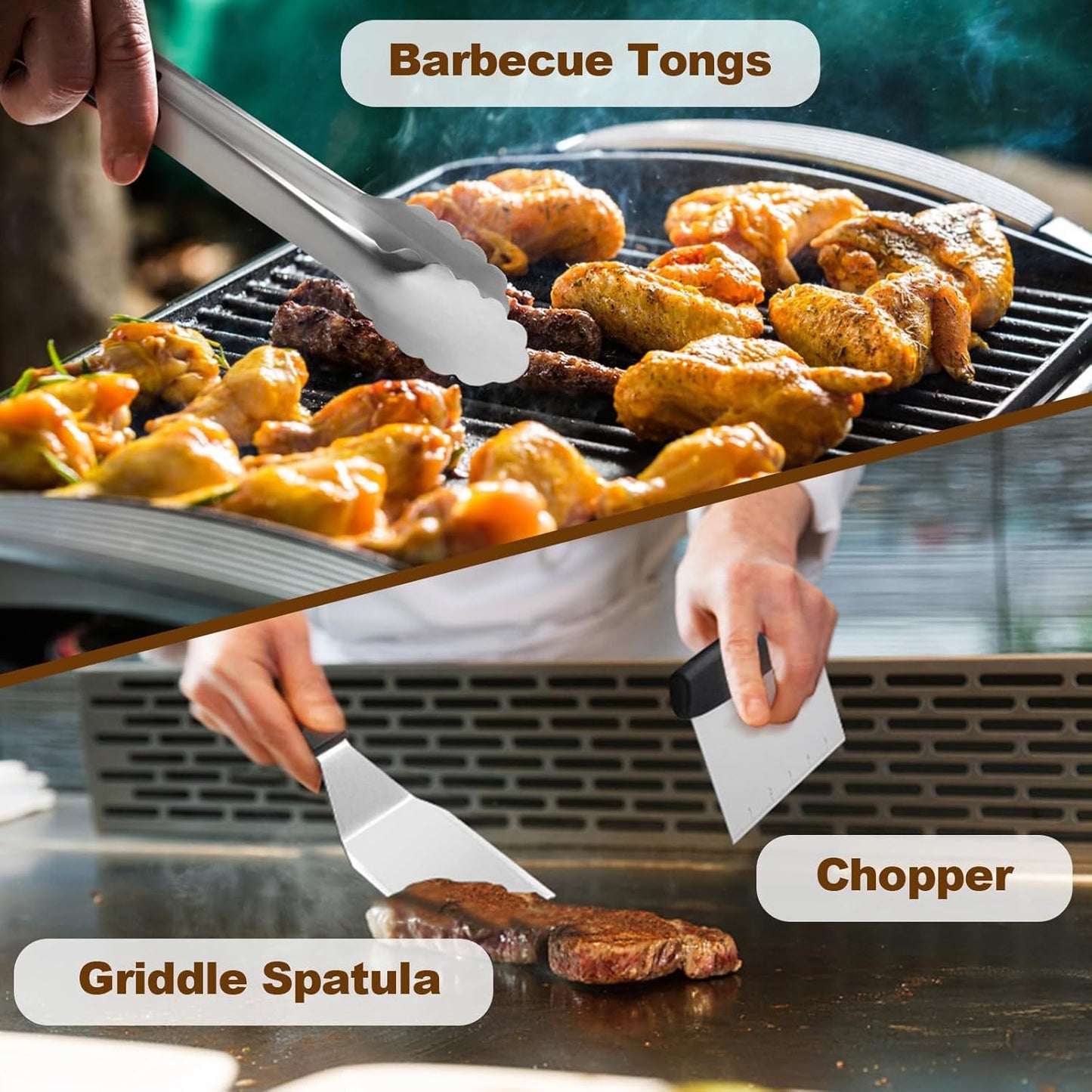 14 count Griddle Accessories Kit, Flat Grill Accessories Set for Blackstone and Camp Chef, Grill Spatula Set with Enlarged Spatulas, Scraper for Outdoor Barbecue