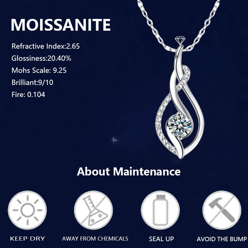 S925 silvery 0.5 carat four-claw round Moissanite classic fashion elegant versatile high-quality Women's pendant necklace clavicle chain, suitable for daily wear and wedding wear, suitable for Valentine's Day and New Year gif