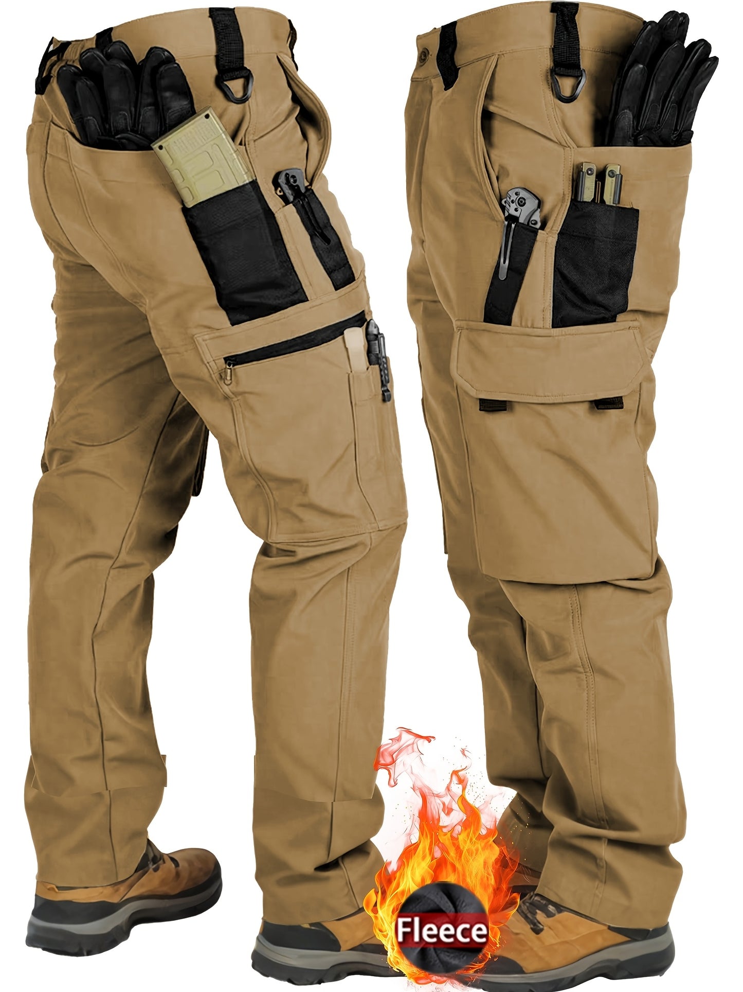 Men's Heavy-Duty Tactical Winter Pants - Thickened Insulated Work Pants with Multi-Pocket Design, MOLLE System Compatible for Hiking, Hunting, Construction - All-Season Outdoor Pants, Winter Work Pants for Men, Mens Winter Pa