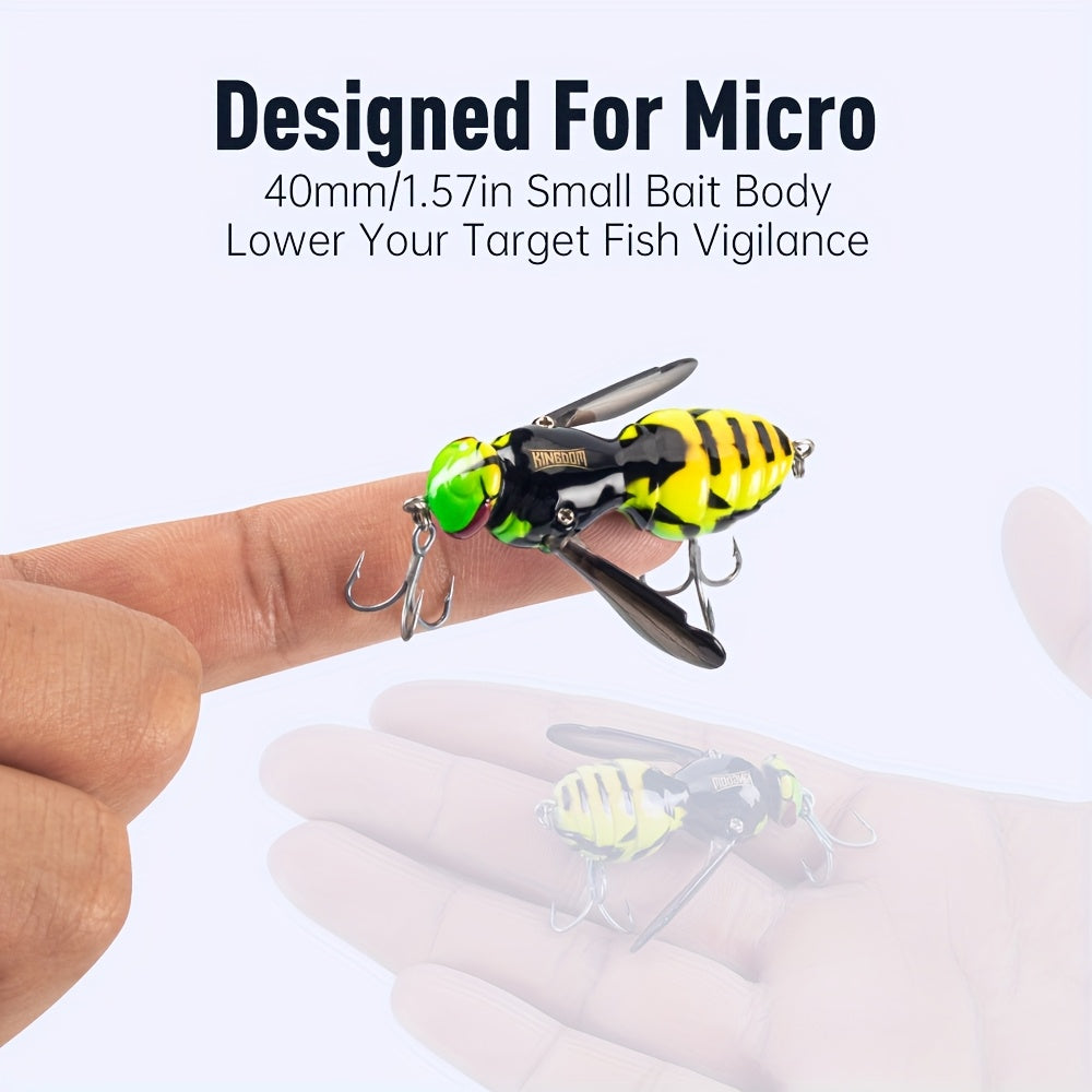 4pcs KINGDOM Floating Fishing Lures - Heavy-Duty ABS Hard Bass Bugs with Treble Hooks, Floating Fishing Baits in Orange/Black, Pink/Black, Yellow-Green/Purple - for Bass, Trout, Freshwater & Saltwater - Ideal for Beginners &