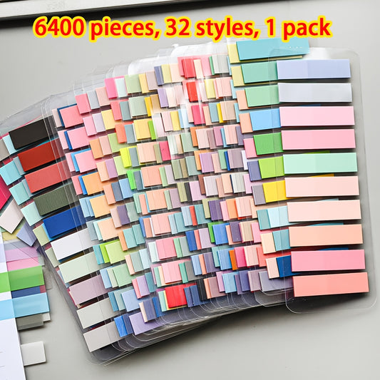 6400pcs, 32 Styles, 1 Pack - Vintage European Fluorescent PET Sticky Notes in Assorted Morandi, Pastel, and Retro Colors - Transparent Index Tabs for Easy Organization