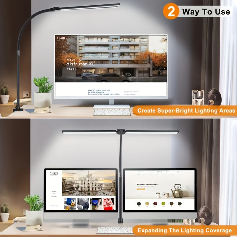 Modern Touch LED Desk Lamp | Adjustable Gooseneck, Dual Head Design, Anti Glare, USB Powered, Foldable, Smooth Metal Surface | Ideal for Reading, Gaming, Office - Perfect for Home Office and Study, Christmas Gift