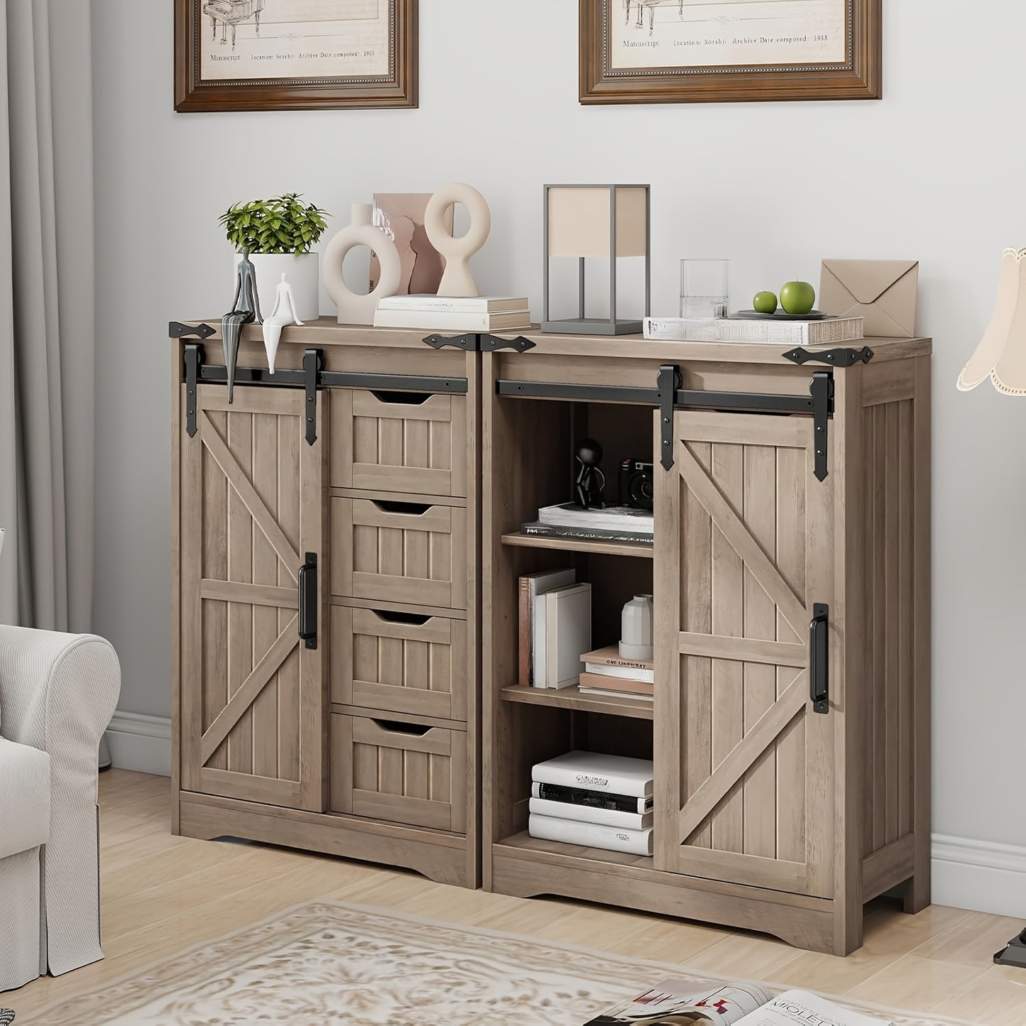Farmhouse Bathroom Floor Storage Cabinet | 4 Small Drawers for Easy Sorting, Hardwood, White, VABCHES