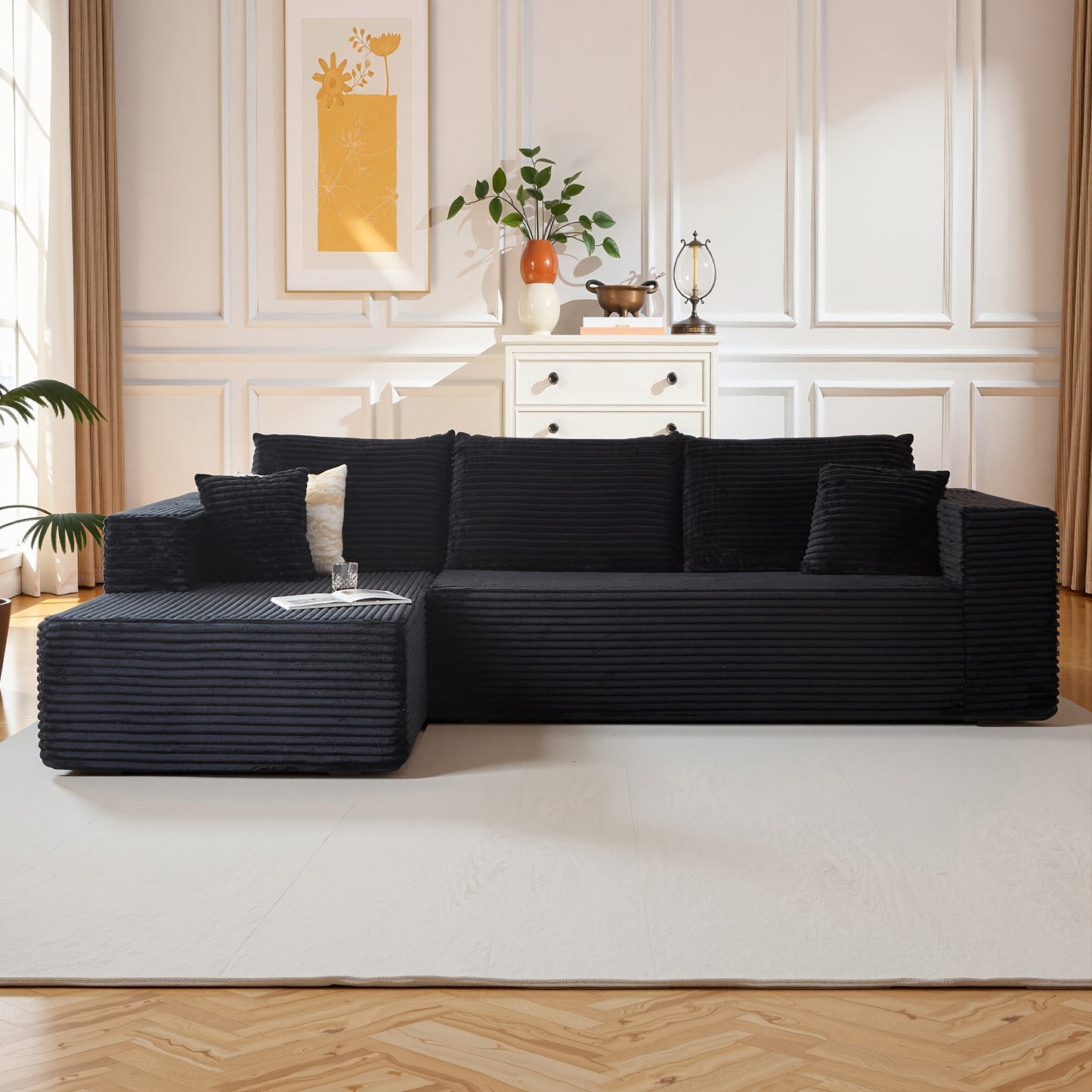 Large Sectional Cloud Couch. Modular Corduroy Sofa Bed With Deep Seat.U-Shaped Boneless Sofa Couches For LivingRoom & Apartment, Bedroom. No Assembly Required