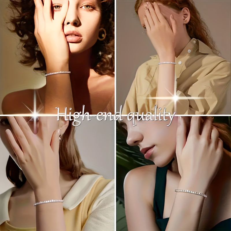 Tennis Bracelet 925 Sterling Silver 5mm 0.5-carat Moissanite, Exquisite Jewelry Gift, Suitable For Banquets And Dinners, Hip-hop, Couple Style, Bestseller, Luxurious, Wedding Gift, Anniversary Gift, Christmas And Birthday Gif