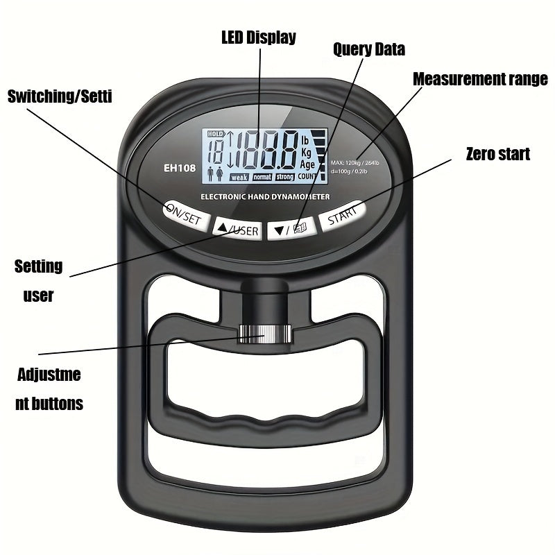 Great Christmas Gifts-DRASPOTEE 1pc Electronic Hand Grip Strength Trainer, For Hand Exercise, Strength Training, 264Lbs/120Kg