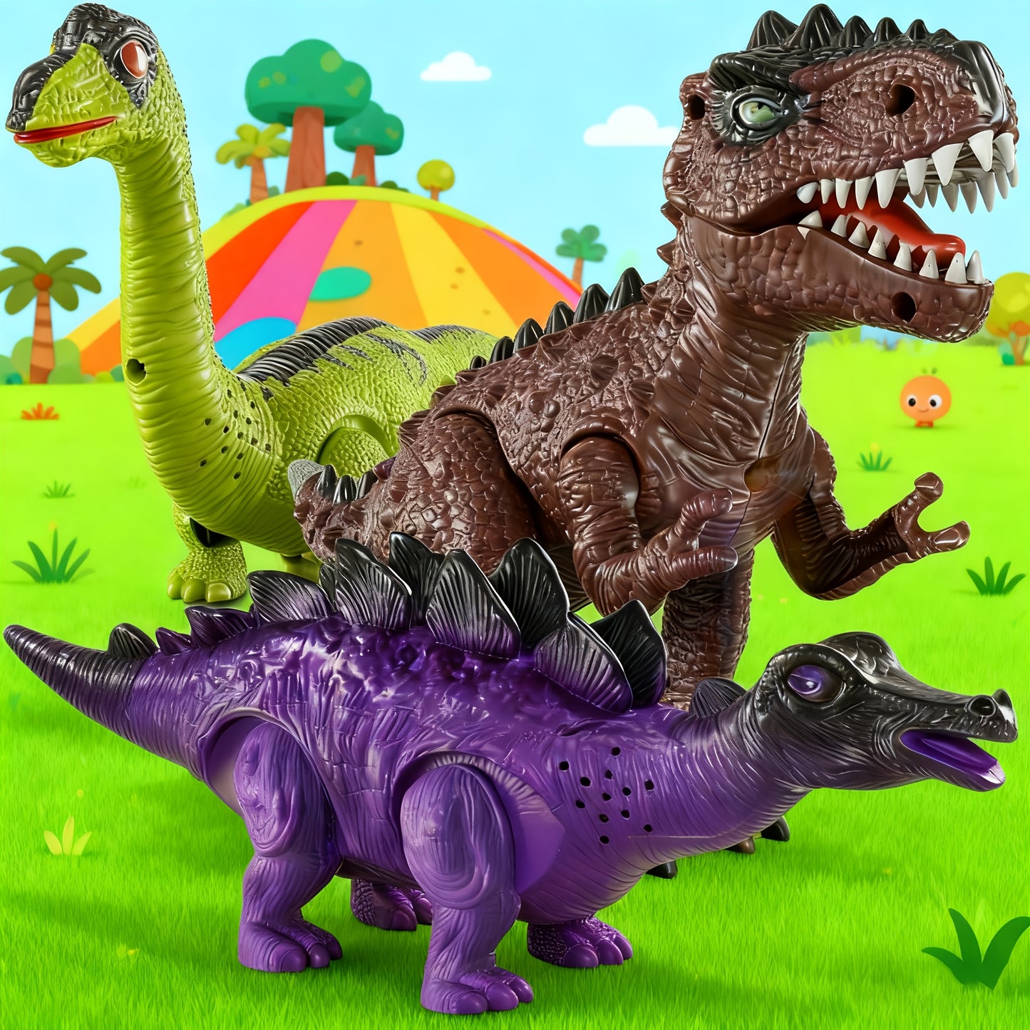 3 Pack Electric Dinosaur Toys with Sound Light & Walking Effects, Toy Gifts for Boys Kids 3 4 5 6 7 Years Old, Interactive Movable Dino Toyset