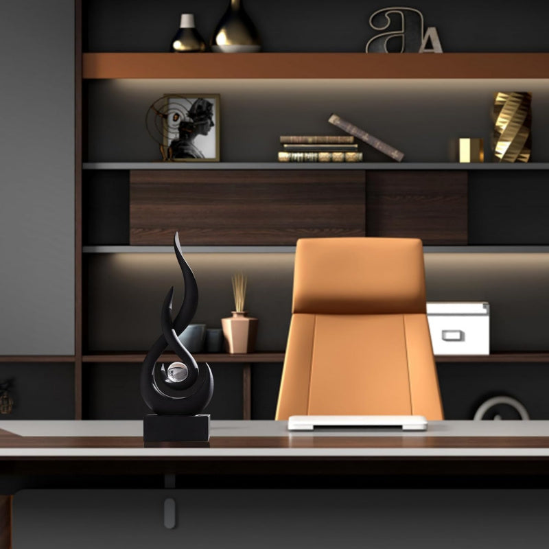 Abstract Black Flame Sculpture Statue with Glass Ball - Modern Elegant Resin Art Figurine, Dynamic Flame Design Indoor/Outdoor Centerpiece for Home Decor, Holiday & Year-Round Decoration (Halloween/Christmas/Easter/Thanksgivi