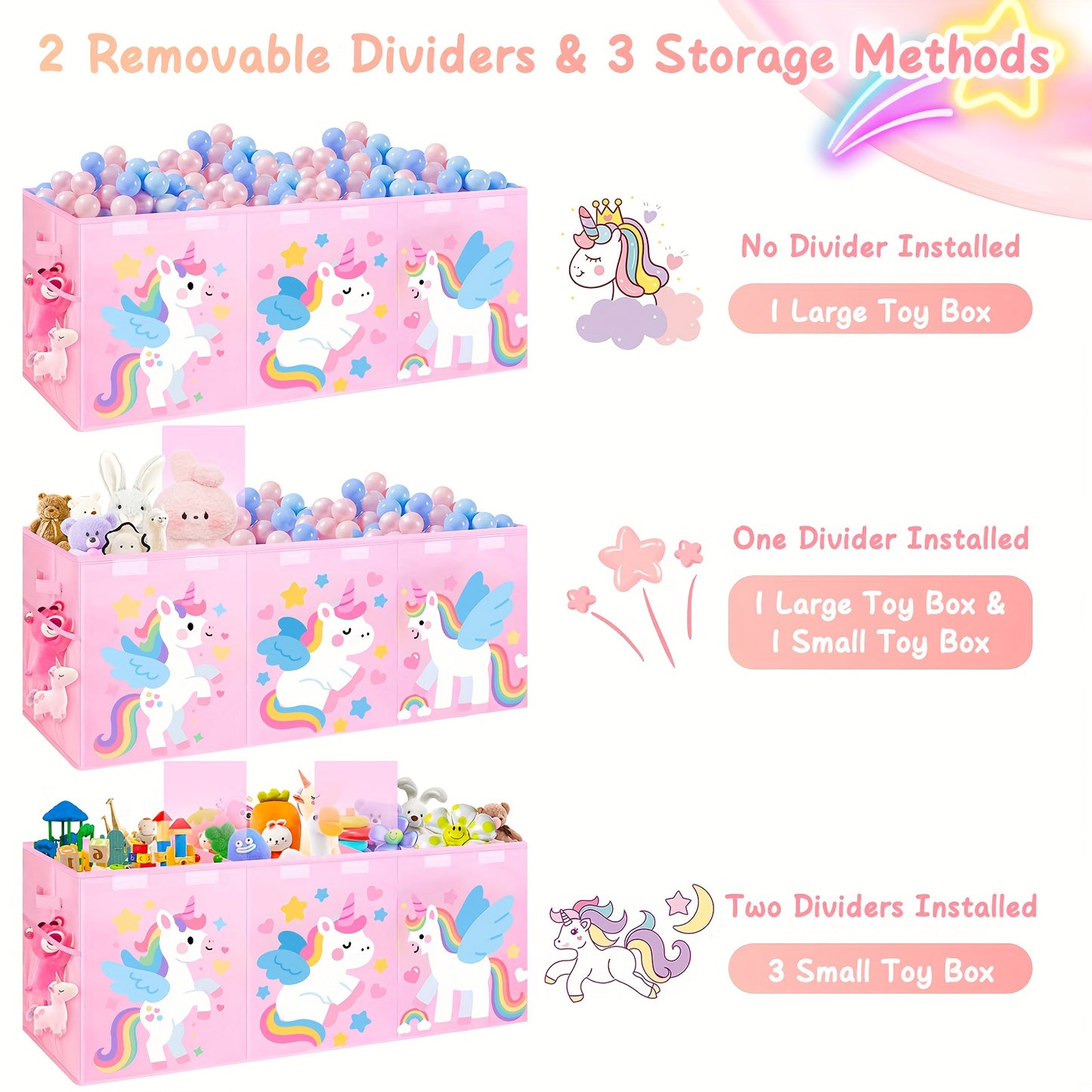 Extra Large Collapsible Toy Box with Lids - Sturdy Storage Organizer for Toys, Black Pink Chest Bin for 14+ Boys & Girls, Perfect for Playroom, Bedroom, Nursery, Toy Storage Organizer, Playroom Organizer - Vibrant Illustratio