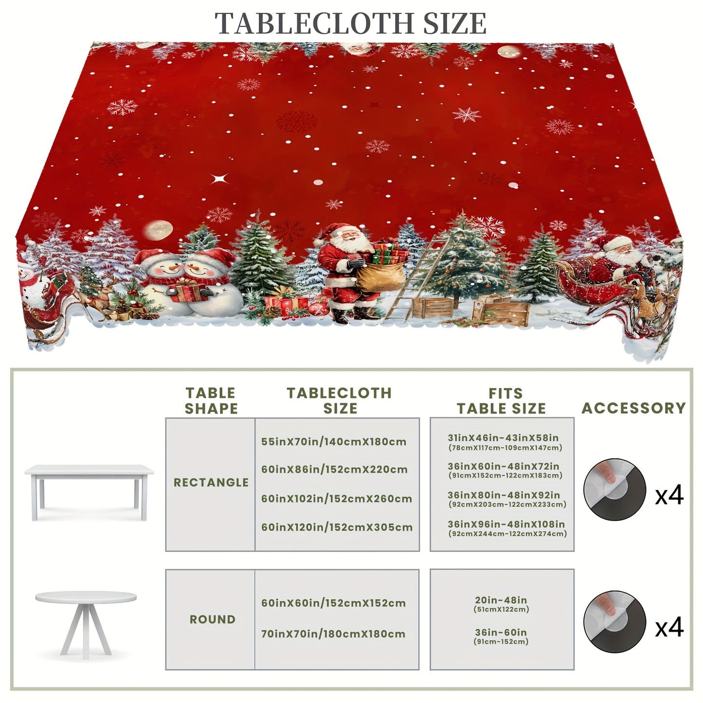 1pc Merry Christmas Themed Red Printed Tablecloth, Farmhouse Style, Santa Claus, Snowman, Snow Scenery Design, Christmas, New Year Gatherings, Parties Decor, Kitchen Accessories, Room&Outdoor Decor, Gift to Friends, Rectangul