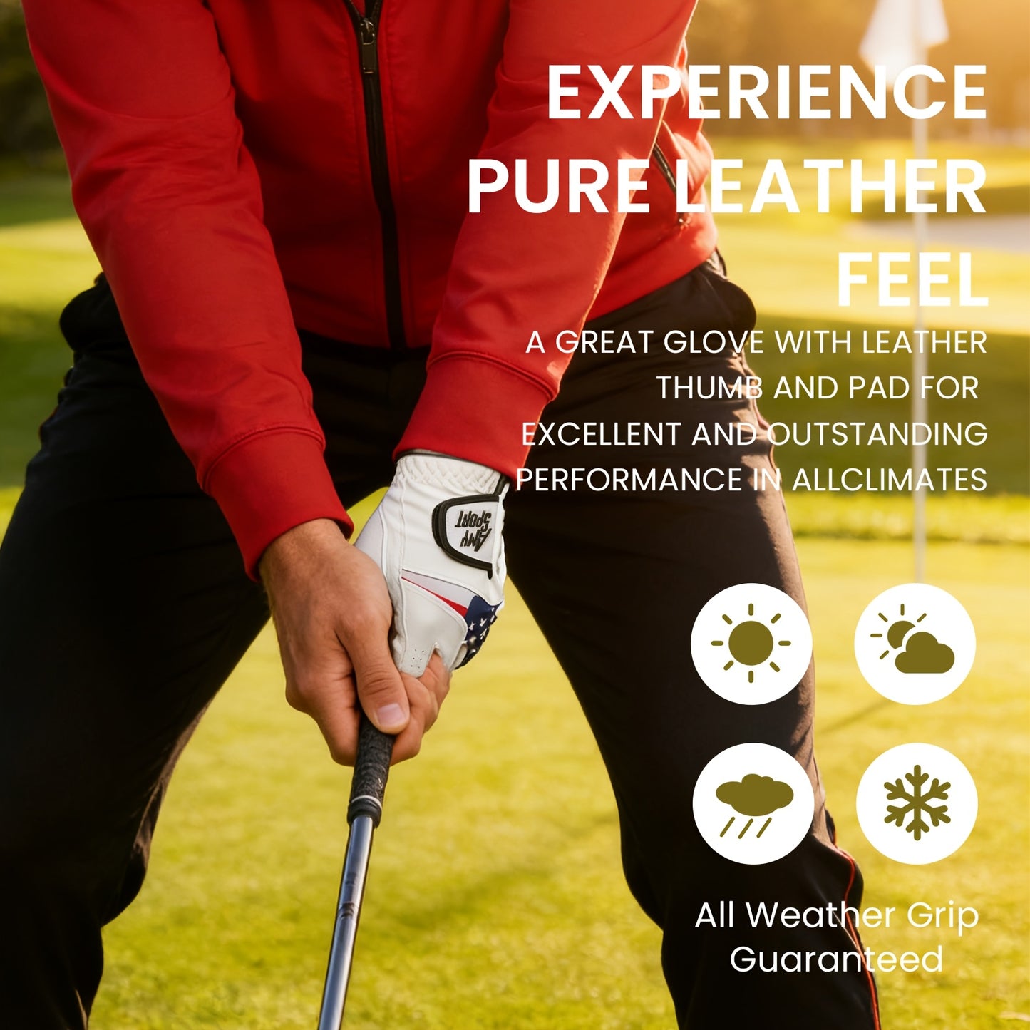 GKANDI Breathable Men's Golf Gloves Value 3 Pack for Left Hand, Stylish USA Flag Pattern with All Weather Grip for Reliable Swing Control, Fits A Range Of Sizes From S to XL