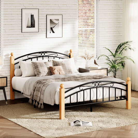 Queen Size Metal Bed Frame with Minimalist Headboard | Sturdy Platform Base Featuring Strong Metal Slats, Tool-Free Assembly, Heavy-Duty, Ideal for Housewarming and Christmas Decorations, Stylish and Comfortable Storage Solut