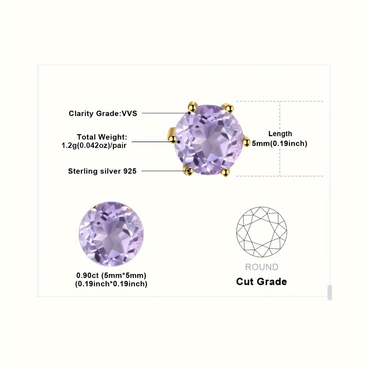 1pair 925 Sterling Silver Simple And Elegant Classic Design Exquisite Multi-faceted Round Cut Natural Gemstone Birthstone Stud Earrings Yellow&Rose for Women for Girl for Daily Decoration for Prom Party Banquet Fine Jewelry