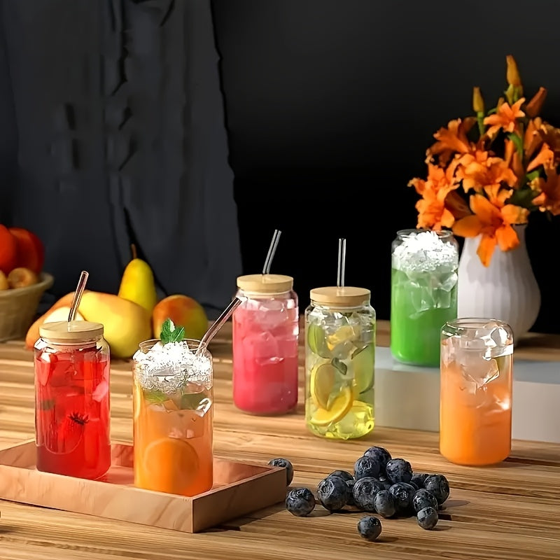 4/6pcs, Glass Cup, 18.7oz/550ml Glass with Lid And Straw, Mason Jar Water Cup, Iced Coffee Cup, Glass Cup with Lid
