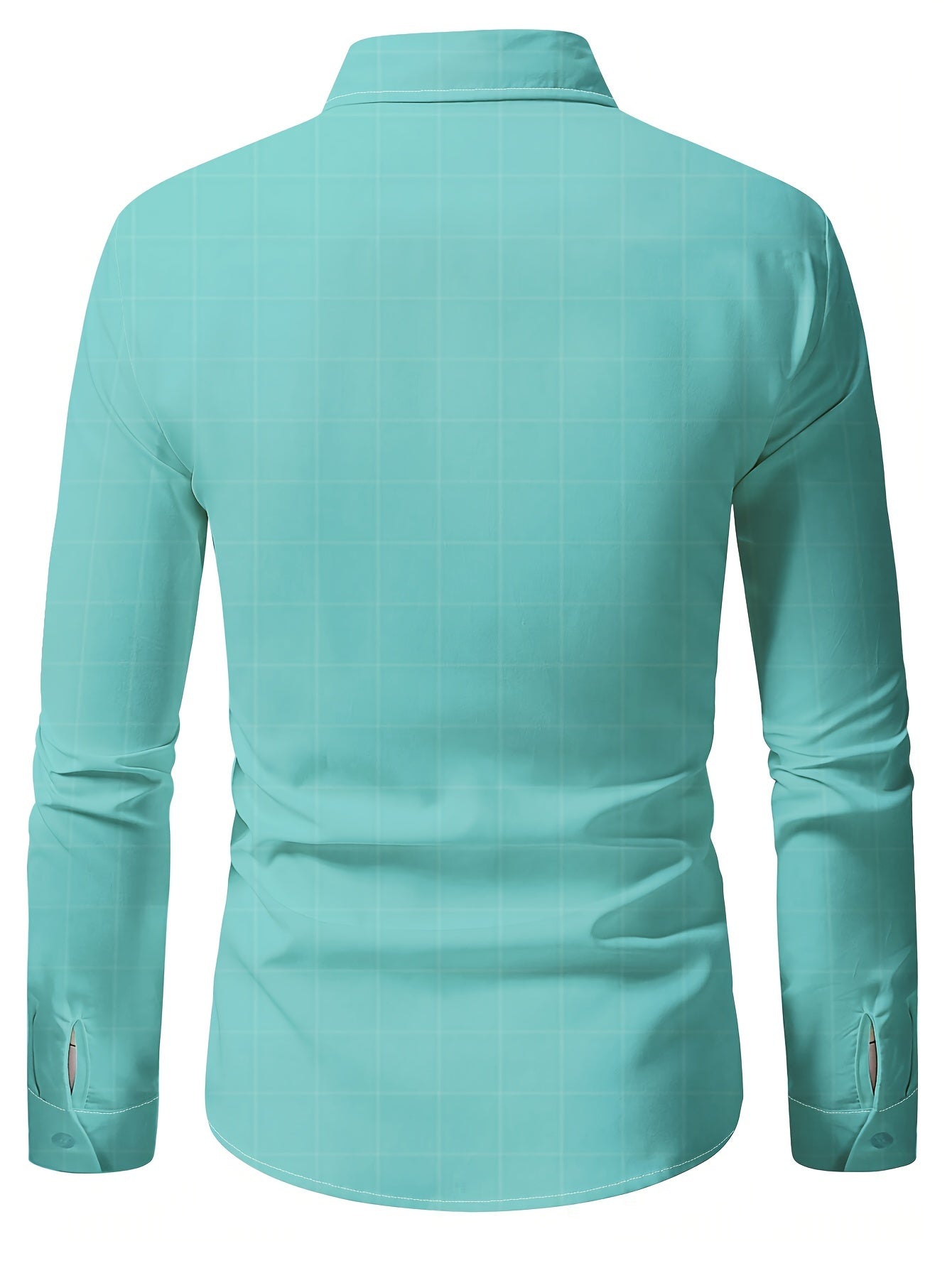 Men's Turquoise Blue & Mint Green Plaid Print Dress Shirt - Breathable Long Sleeve Lapel Collar, Pointed Spread Collar, Machine Washable Regular Fit Casual & Formal Wear for Spring/Fall - Wrinkle-Resistant Tailored Shirt for
