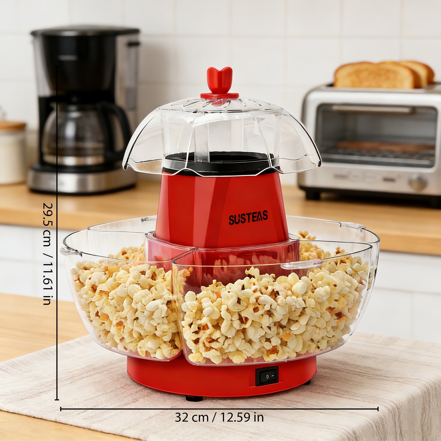 Upgraded Electric Popcorn Machine with 4 Serving Bowls, Quick 5-Min Hot Air Popper, Easy-Clean Snack Machine for Healthy Oil-Free Popcorn, Ideal for Movie Nights, Parties, Game Days, Family Gatherings, Everyday