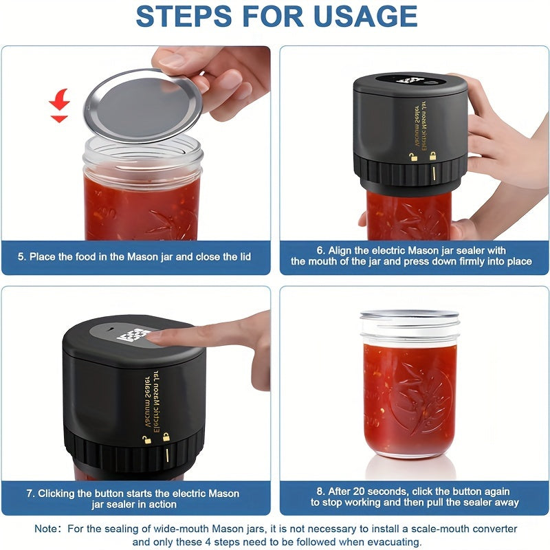 Electric Mason Jar Sealer One-Touch Jar Sealer Suitable for Mason Jars with Wide/ Narrow Mouth Lids, Heavy-Duty Seal for Preservation, Appliance (Compatible for Mason Jars)